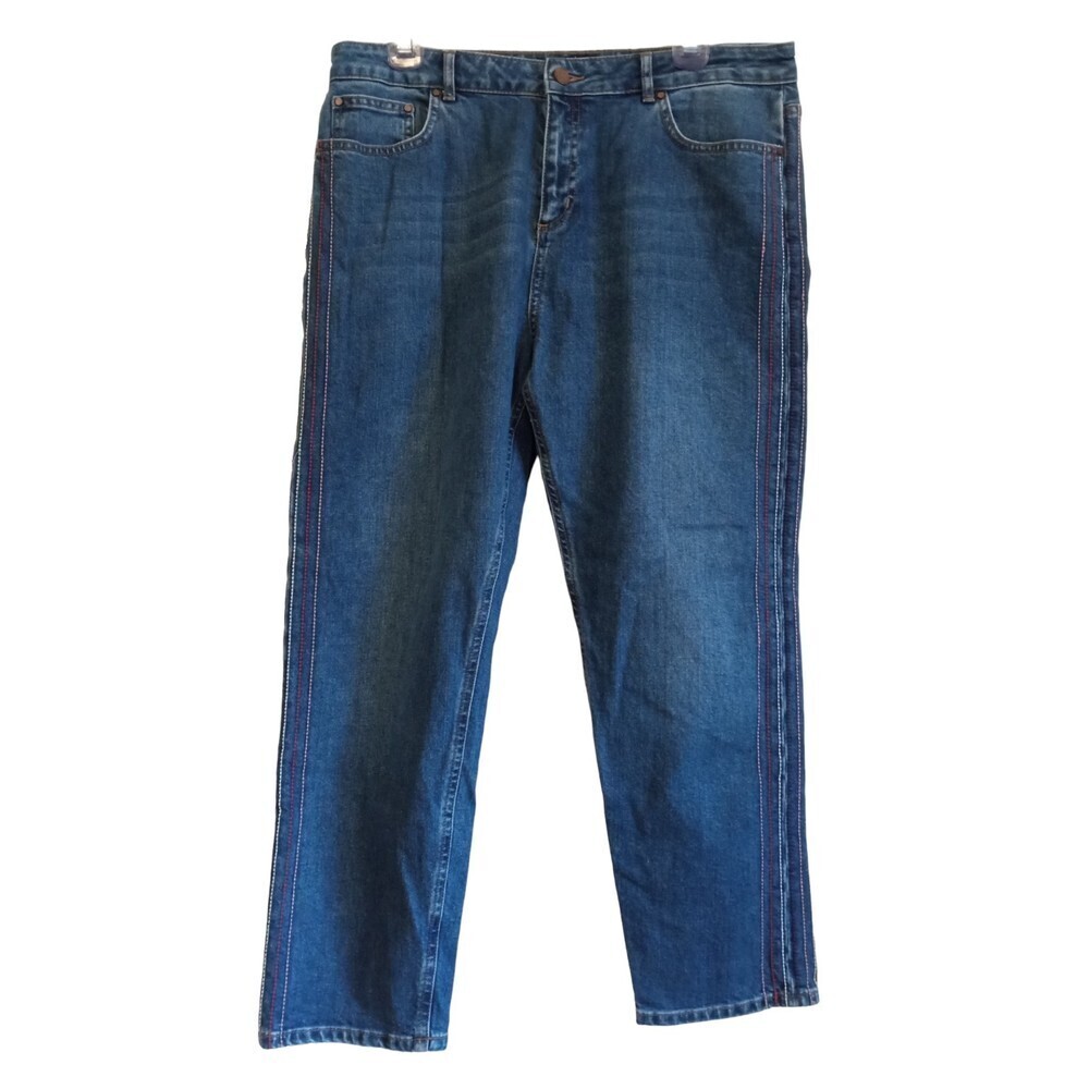 Boden dark wash Edin burgh crop jeans with embroidered side stripe